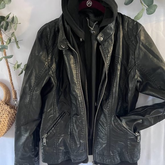 COPY - Vintage Glam LA Coalition leather jacket/hoodie combo size Large - Picture 2 of 9